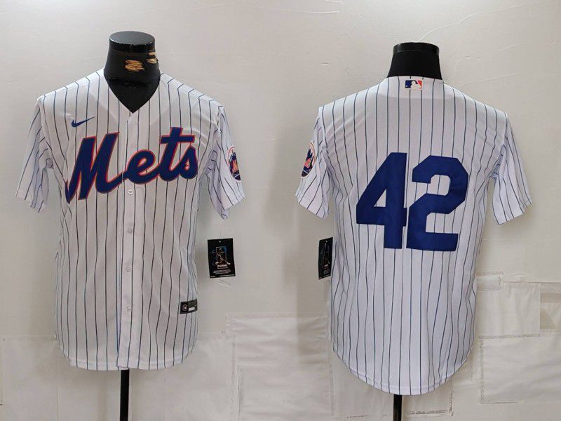 Men New York Mets #42 No Name White Stripe Game 2024 Nike MLB Jersey style 1